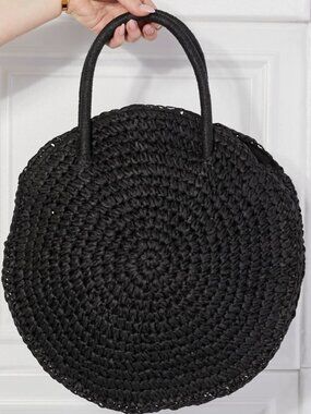 NWT Justin Taylor Beach Date Straw Rattan Handbag in Black